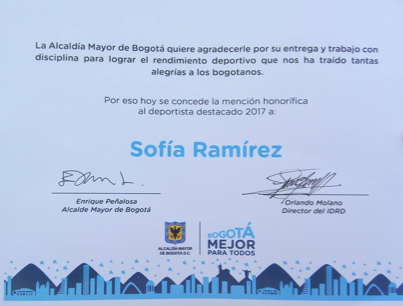 Alcaldía Mayor de Bogotá  entrega mención de honor a deportista SportPower2